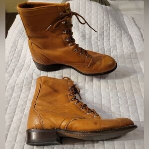 VTG 90s Laredo Women's Tan Leather Lace-Up Boots Western Cowgirl Workwear Rustic